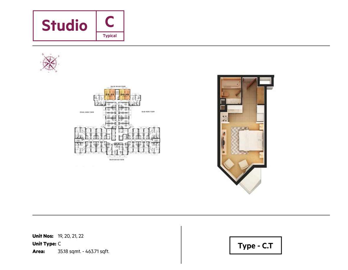 Studio,Type C, Size 463.71 Sq.ft
